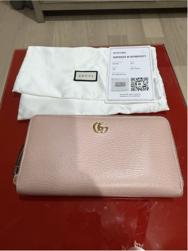 Gucci Gg Marmont Zip Around Wallet Pink Leather Gold Hardware Authenticated
